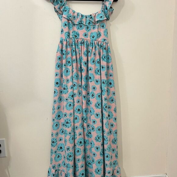 Entro Summer Blooms Boho Floral Ruffle Midi Dress pink Blue Open Back M - Picture 3 of 8